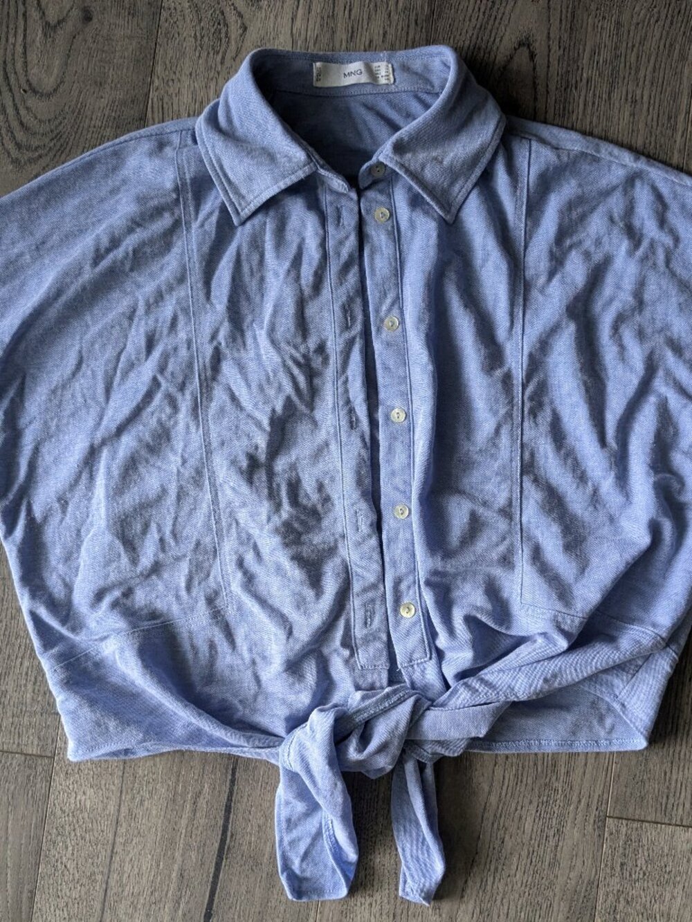 Linen-feel short sleeve blouse